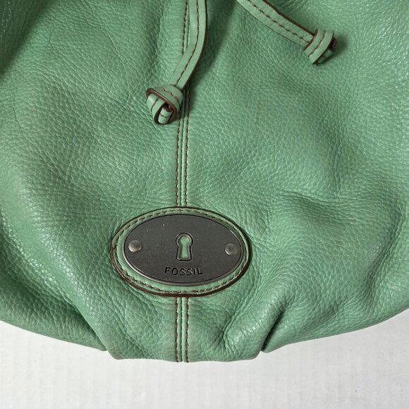 Fossil Purse Mint Green Leather Hobo Bucket Drawstring Shoulder Bag Hippie Boho - Picture 3 of 16